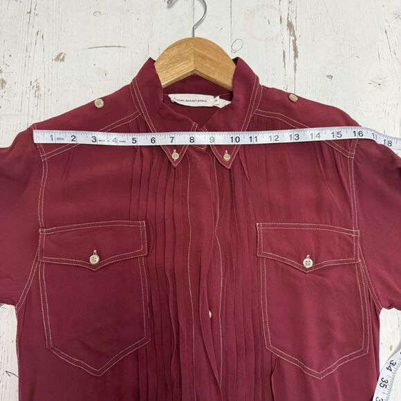 Isabel Marant Etoile GALISE Shirt Dress Burgandy Red Pleated Utility FR 34 US 2 - Picture 11 of 16